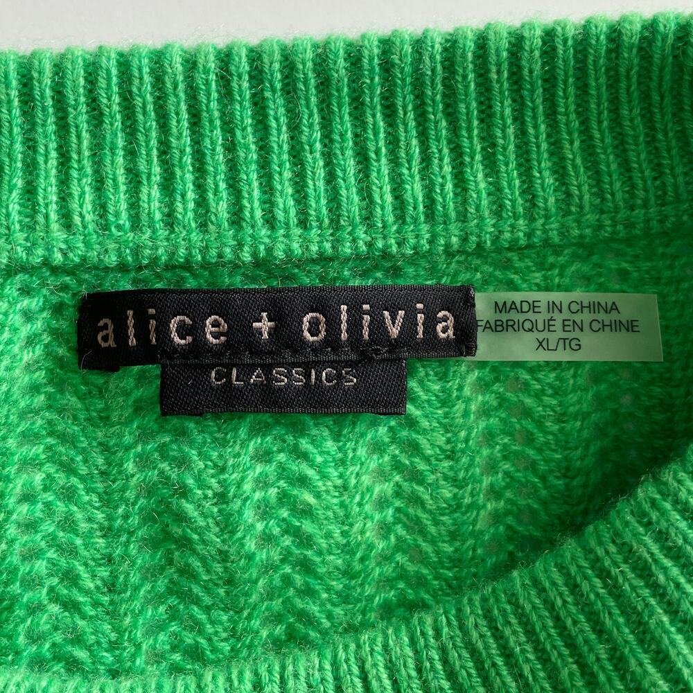 Alice + Olivia Ansley Cashmere Sweater Green Ribbed Knit Cropped XL - Picture 6 of 9